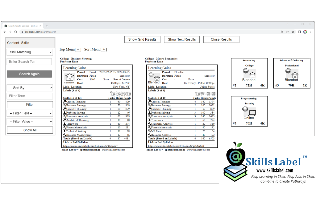 Course Shell Label Search and Course Labels | Skills Based Approach